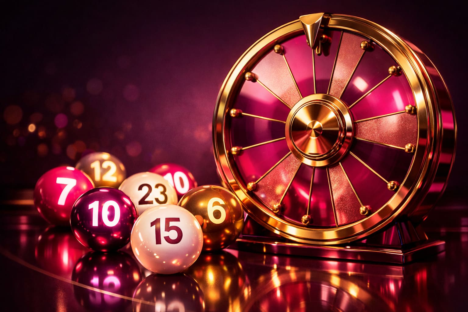 كرات مرقمة وعجلة سحب ضمن مشهد ألعاب رقمي